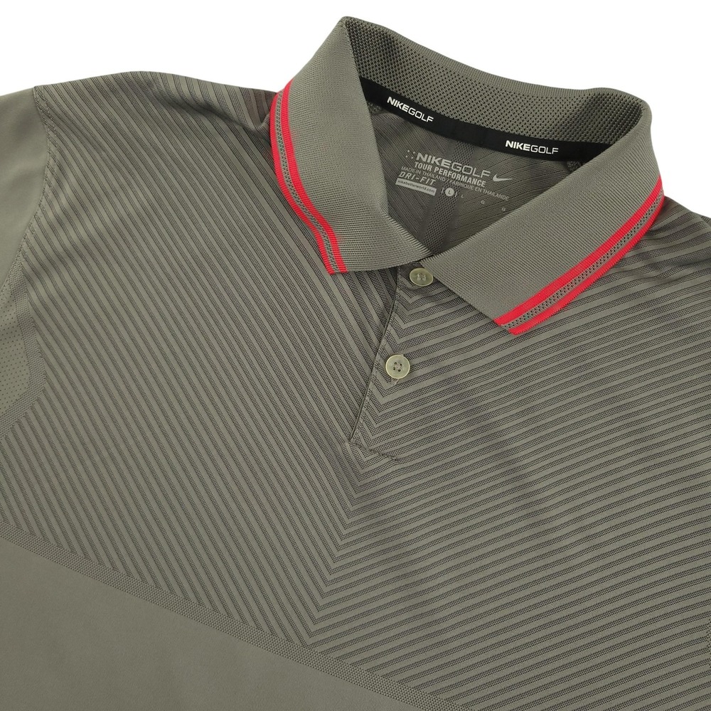 Nike Golf Dri-FIT Polo Shirt Mens L Gray Chevron Golf Tour Performance Top‎